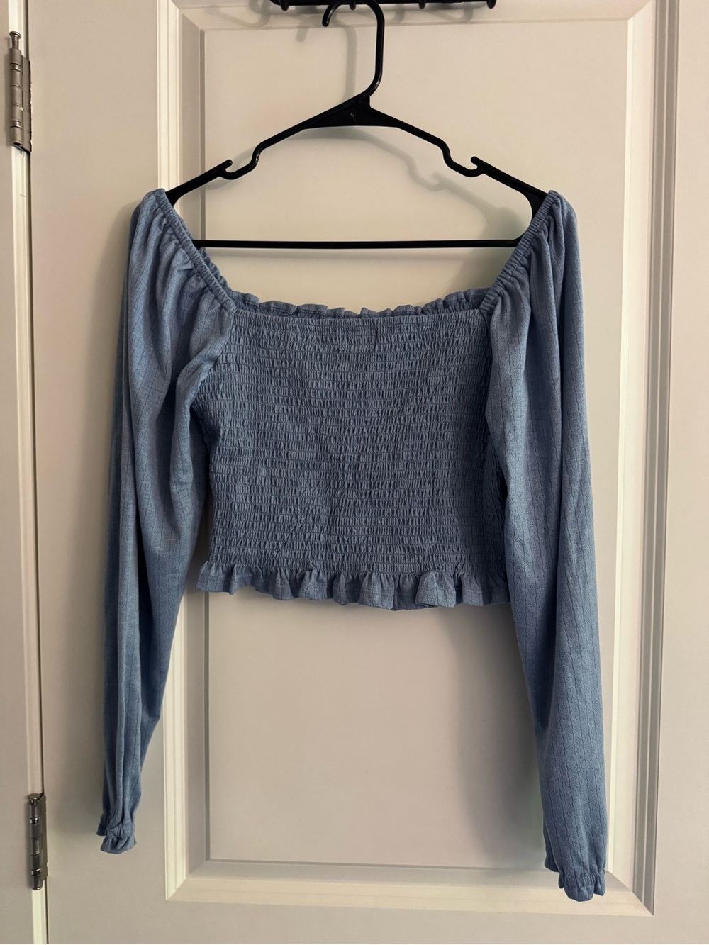SO Smocked Off-Shoulder Crop Top in Blue Size Medium Like New